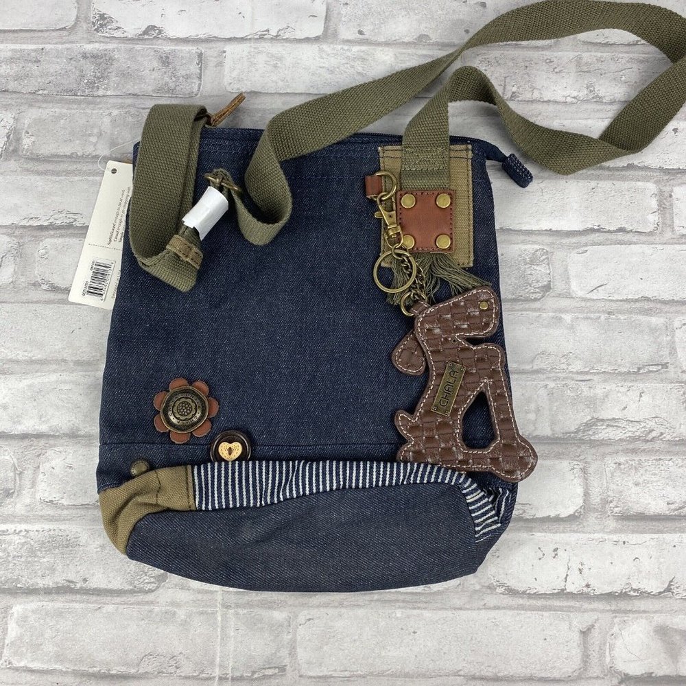 Chala Purse Handbag Denim Canvas Crossbody Key Chain Bassett Hound Dachshund New